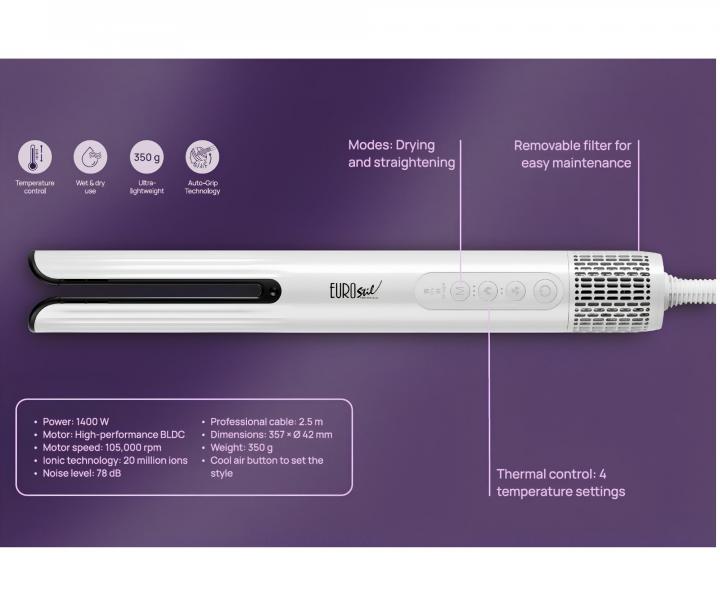 Prostownica do w�os�w z funkcj� suszenia Eurostil Professional Aura 09500 - 1400 W - srebrna
