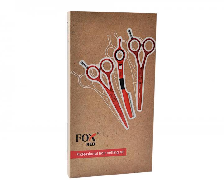 Zestaw no�yczek fryzjerskich 5,5" + brzytwa Fox Color Red - czerwony