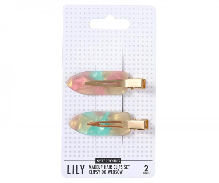 Spinki do w�os�w Sister Young Lily Makeup Hair Clips Set - 6 cm - 2 szt. - r�owo-zielone