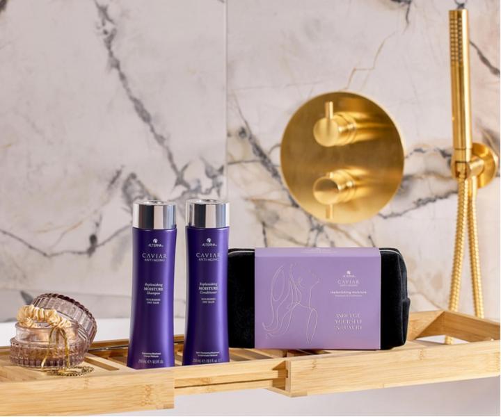 Zestaw upominkowy nawil�aj�cy do w�os�w suchych Alterna Caviar Anti-Aging Replenishing Moisture + kosmetyczka gratis