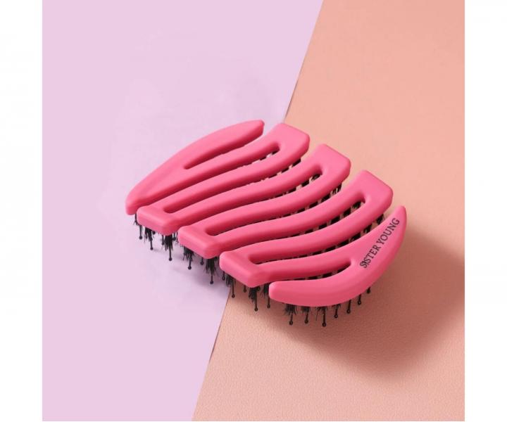 Szczotka do w�os�w z w�osiem dzika i nylonowym Sister Young Mila Pocket Hair Brush - ciemnor�owa