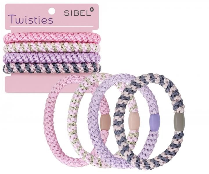 Zestaw kolorowych gumek do w�os�w Sibel Twisties - r�owe - 4 szt.