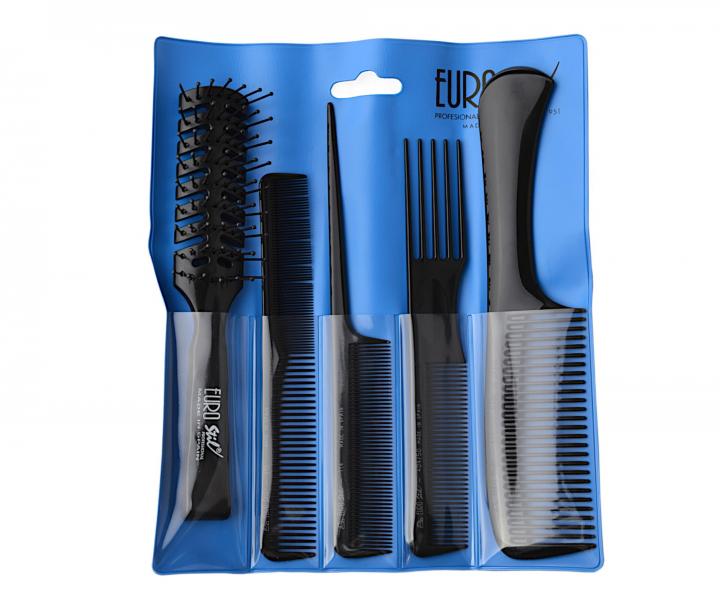 Zestaw profesjonalnych grzebieni ze szczotk Eurostil Professional - 5 szt - czarny