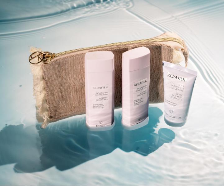 Zestaw podrny wygadzajcy do wosw krconych i niesfornych Kerasilk Smoothing Travel Set + kosmetyczka gratis