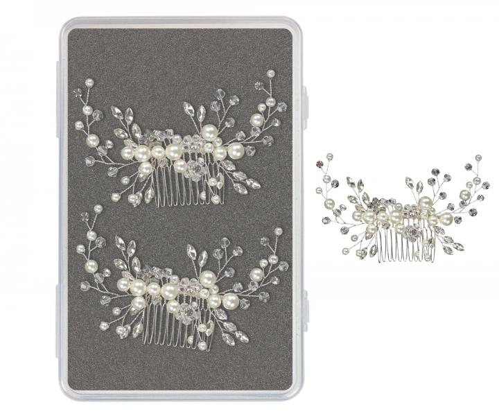 Zestaw ozdobnych kokwek i spinek grzebieni Sibel Festive Hair Pins Silver Color Kit - 13 szt. - srebrny