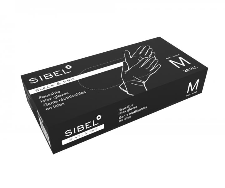 Rkawiczki lateksowe fryzjerskie Sibel Black Pro 20 szt - czarne - M