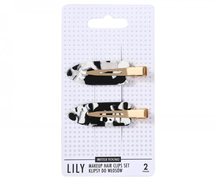 Spinki do w�os�w Sister Young Lily Makeup Hair Clips Set - 6 cm - 2 szt. - czarno-bia�e
