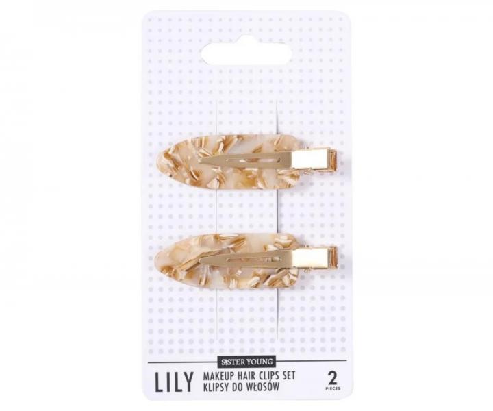 Spinki do w�os�w Sister Young Lily Makeup Hair Clips Set - 6 cm - 2 szt. - kremowo-be�owe