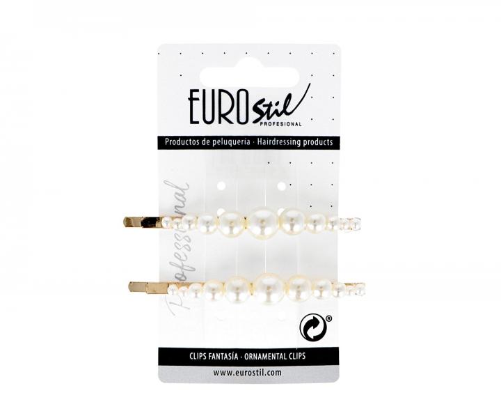 Ozdobna spinka do wosw z perami Eurostil Professional - zota - 8,5 cm, 2 ks
