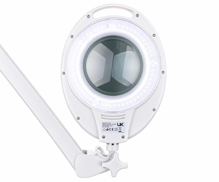 LED lampa z lup� na statywie oraz z uchwytem do blatu Weelko Mega+ White- 5 dioptrii