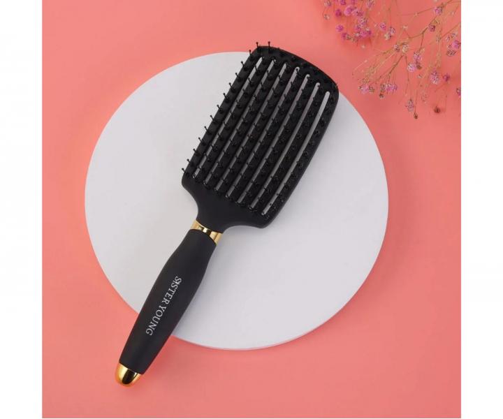 Szczotka do rozczesywania i suszenia w�os�w z w�osiem dzika i nylonowym Sister Young Ovia Hair Brush - czarna