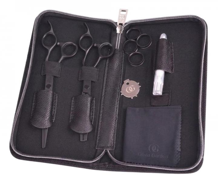 Zestaw no�yczek fryzjerskich 5,75" i dega��wek 6,35" SilkCut Pro Matt Black Olivia Garden