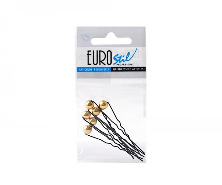 Kokwka karbowana ze zotym koralikiem Eurostil Professional 6 cm - 6 szt