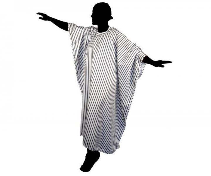 Peleryna fryzjerska do strzyenia Duko 596 - biaa w paski - zapinanie na rzep