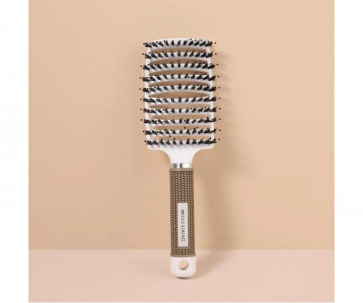 Szczotka do rozczesywania i suszenia w�os�w z w�osiem dzika i nylonowym Sister Young Zoco Hair Brush - bia�a