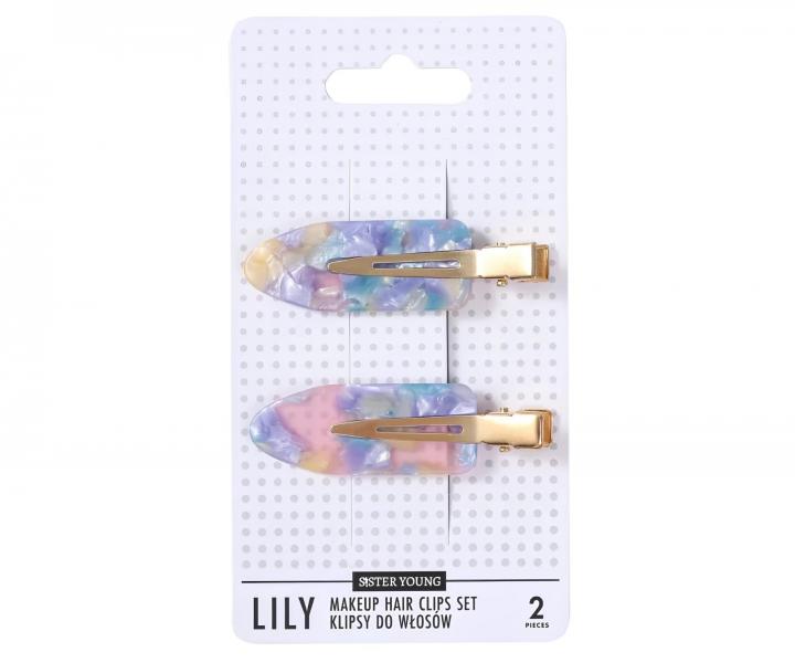Spinki do w�os�w Sister Young Lily Makeup Hair Clips Set - 6 cm - 2 szt. - r�owo-niebieskie